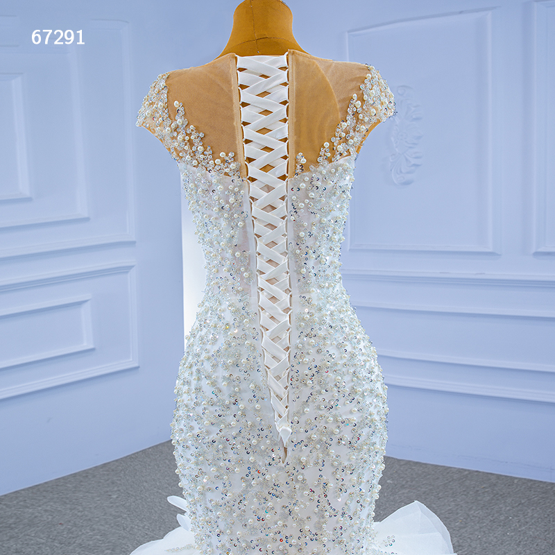 Blossom White luxury mermaid wedding dresses gown 2022  Ivory deep v neck Lace Beaded ruffles bridal  Dress